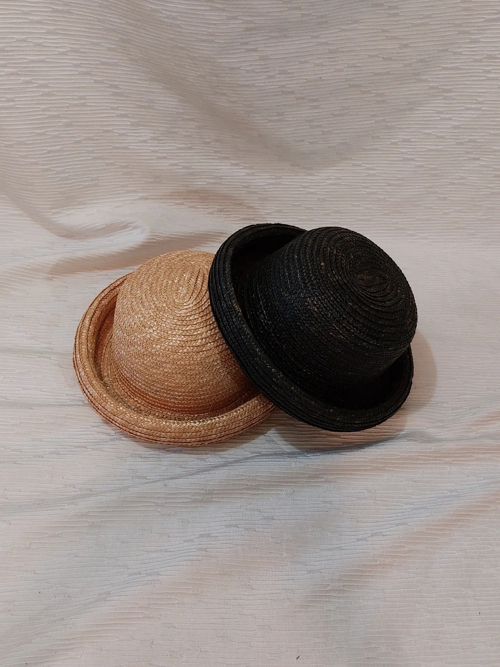 Vintage Black and Natural Straw Bowler Hats - Picture 2 of 9